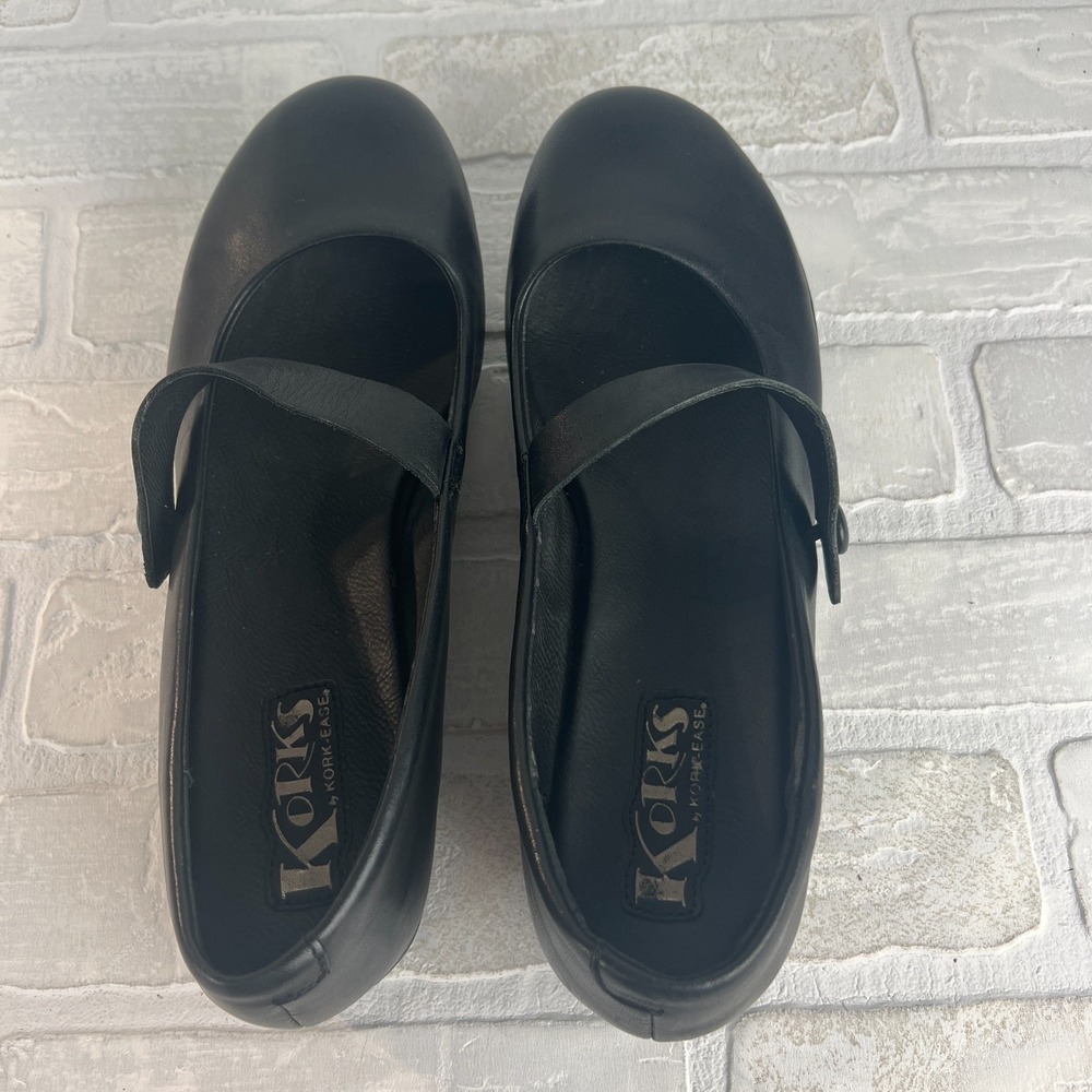 KORK-EASE Korks Mary Jane Shoes Womens 9.5 Black Leather Wedge Button Classic 41 - Picture 4 of 13